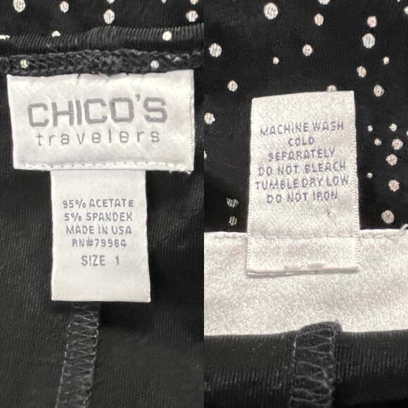 Chico's Travelers Dress Midi Size 1 Sleeveless Black White Polka Dots 8 - Picture 9 of 12